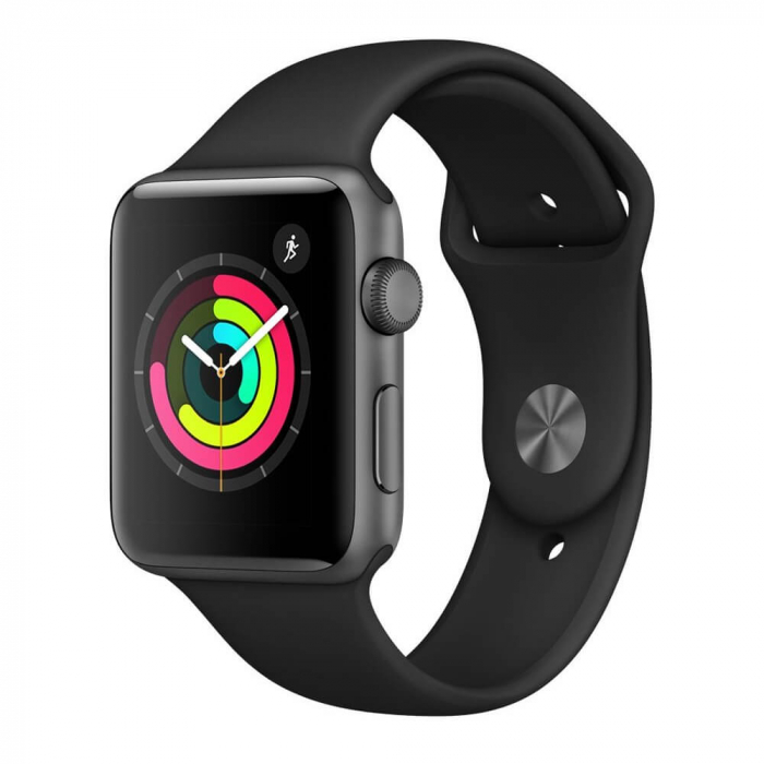 Curea sport pentru Apple Watch, din silicon negru, compatibila cu iWatch seria 3 42mm, seria 4 44mm, seria 5 44mm, seria SE 44mm, seria 6 44mm sau seria 7 45mm [4]