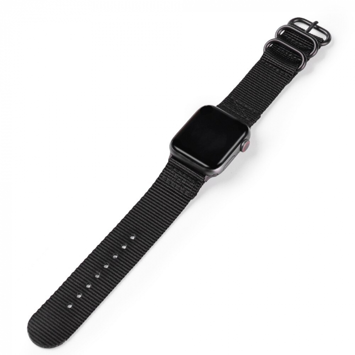 Curea pentru Apple Watch, sport, din nylon(material textil) negru, compatibila cu iWatch seria 3 42mm, seria 4 44mm, seria 5 44mm, seria SE 44mm, seria 6 44mm sau seria 7 45mm [3]