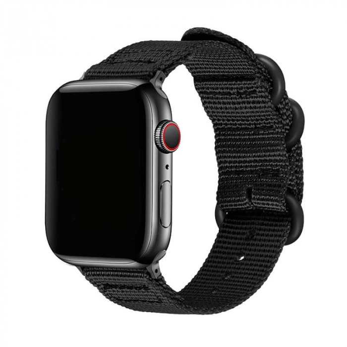 Curea sport pentru Apple Watch, neagra, din nylon(material textil), compatibila cu iWatch seria 3 38mm, seria 4 40mm, seria 5 40mm, seria SE 40mm, seria 6 40mm sau seria 7 41mm [1]