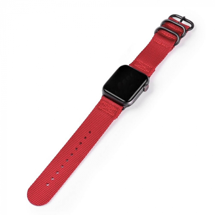 Curea pentru Apple Watch, sport, din nylon(material textil) rosu, compatibila cu iWatch seria 3 42mm, seria 4 44mm, seria 5 44mm, seria SE 44mm, seria 6 44mm sau seria 7 45mm [3]