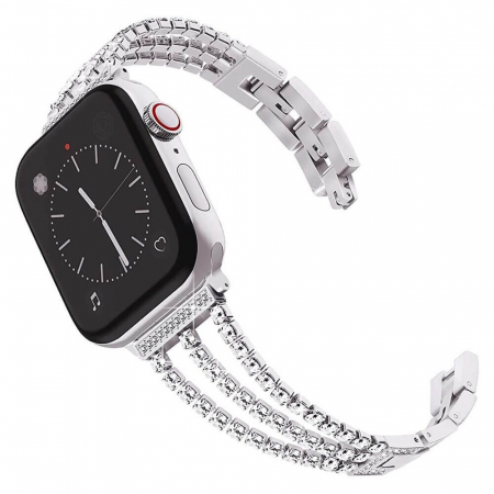 Bratara pentru Apple Watch, eleganta, din din otel inoxidabil argintiu, compatibila cu iWatch seria 3 38mm, seria 4 40mm, seria 5 40mm, seria SE 40mm, seria 6 40mm sau seria 7 41mm [6]