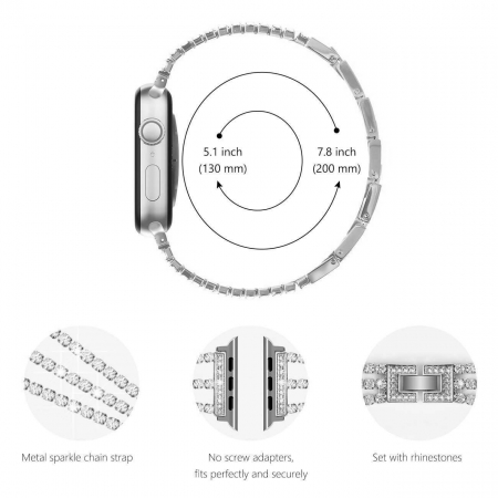 Bratara pentru Apple Watch, eleganta, din din otel inoxidabil argintiu, compatibila cu iWatch seria 3 38mm, seria 4 40mm, seria 5 40mm, seria SE 40mm, seria 6 40mm sau seria 7 41mm [9]
