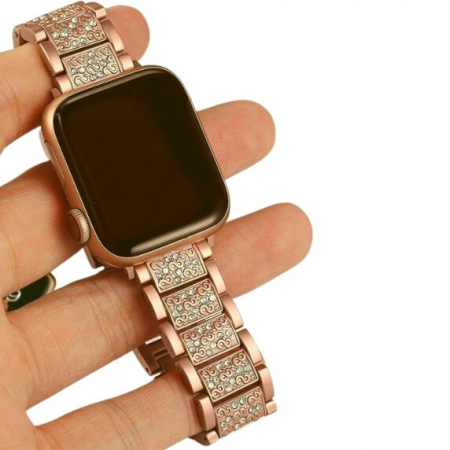 Bratara pentru Apple Watch, eleganta, din din otel inoxidabil gold rose, compatibila cu iWatch seria 3 38mm, seria 4 40mm, seria 5 40mm, seria SE 40mm, seria 6 40mm sau seria 7 41mm [3]