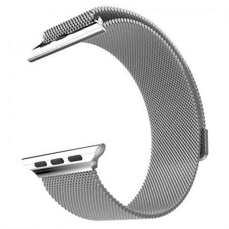 Curea eleganta Milanese Loop, pentru Apple Watch, magnetica, argintie, din metal(otel inoxidabil), compatibila cu iWatch seria 3 42mm, seria 4 44mm, seria 5 44mm, seria SE 44mm, seria 6 44mm sau seria 7 45mm [10]