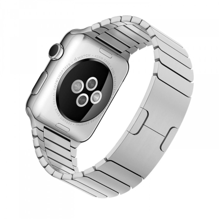Curea eleganta Silver Link, pentru Apple Watch, argintie, din metal(otel inoxidabil), compatibila cu iWatch seria 3 42mm, seria 4 44mm, seria 5 44mm, seria SE 44mm, seria 6 44mm sau seria 7 45mm [8]