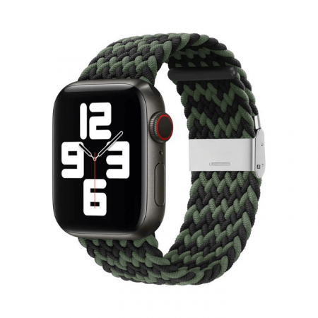 Curea pentru Apple Watch, sport loop, din nylon(material textil) neagra-verde, compatibila cu iWatch seria 3 42mm, seria 4 44mm, seria 5 44mm, seria SE 44mm, seria 6 44mm sau seria 7 45mm [0]