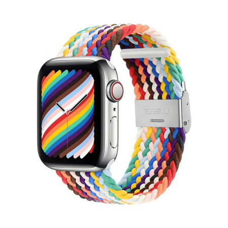 Curea pentru Apple Watch, sport braided loop, multicolora (curcubeu), din nylon(material textil), compatibila cu iWatch seria 3 38mm, seria 4 40mm, seria 5 40mm, seria SE 40mm, seria 6 40mm sau seria 7 41mm [0]