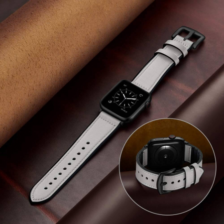 Curea pentru Apple Watch, eleganta, din silicon si piele alba, compatibila cu iWatch seria 3 42mm, seria 4 44mm, seria 5 44mm, seria SE 44mm, seria 6 44mm sau seria 7 45mm [4]
