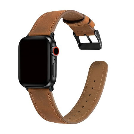 Curea pentru Apple Watch, eleganta, piele maro inchis, compatibila cu iWatch seria 3 42mm, seria 4 44mm, seria 5 44mm, seria SE 44mm, seria 6 44mm sau seria 7 45mm [2]