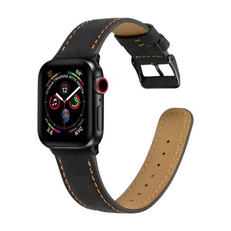 Curea pentru Apple Watch, eleganta, din piele neagra, compatibila cu iWatch seria 3 42mm, seria 4 44mm, seria 5 44mm, seria SE 44mm, seria 6 44mm sau seria 7 45mm [1]