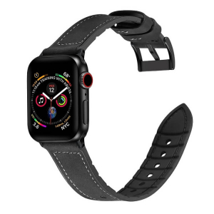 Curea pentru Apple Watch, eleganta, din silicon si piele neagra, compatibila cu iWatch seria 3 42mm, seria 4 44mm, seria 5 44mm, seria SE 44mm, seria 6 44mm sau seria 7 45mm [2]