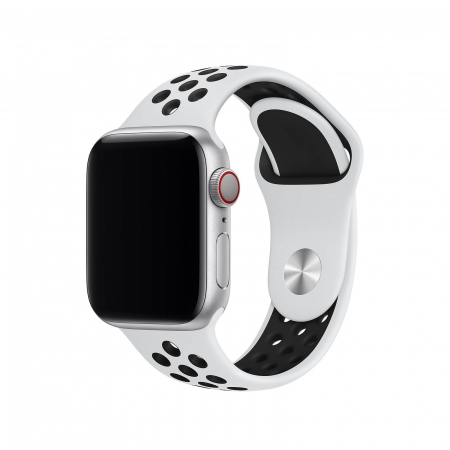 Curea sport pentru Apple Watch, din silicon alb-negru cu perforatii, compatibila cu iWatch seria 3 38mm, seria 4 40mm, seria 5 40mm, seria SE 40mm, seria 6 40mm sau seria 7 41mm [1]