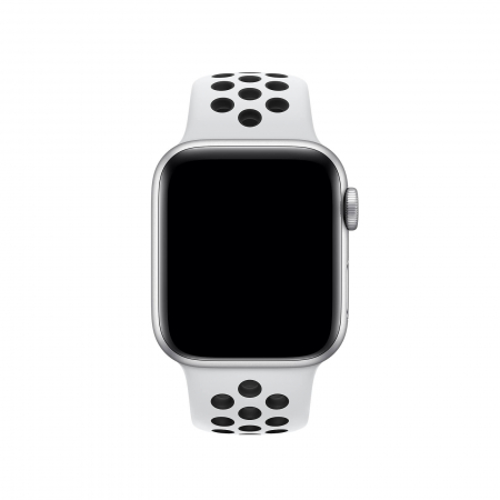 Curea sport pentru Apple Watch, din silicon alb-negru cu perforatii, compatibila cu iWatch seria 3 38mm, seria 4 40mm, seria 5 40mm, seria SE 40mm, seria 6 40mm sau seria 7 41mm [2]
