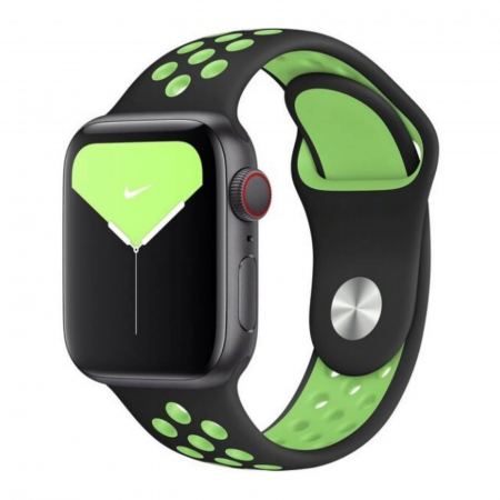 Curea sport pentru Apple Watch, din silicon negru-neon cu perforatii, compatibila cu iWatch seria 3 42mm, seria 4 44mm, seria 5 44mm, seria SE 44mm, seria 6 44mm sau seria 7 45mm [2]
