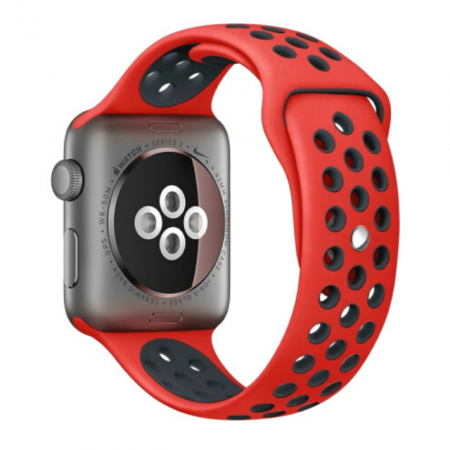 Curea Apple Watch Silicon Sport Rosu/Negru cu perforatii 42/44mm [2]