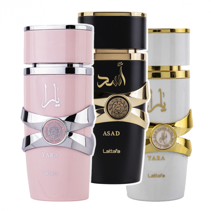 Pachet 3 parfumuri best seller, Yara 100 ml, Yara Moi 100 ml si Asad 100 ml