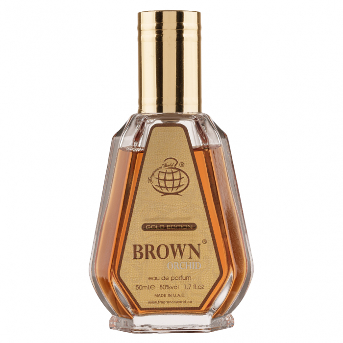 Parfum Brown Orchid Gold Edition, Fragrance World, apa de parfum 50 ml, unisex - inspirat din Jessy by Alina Corel