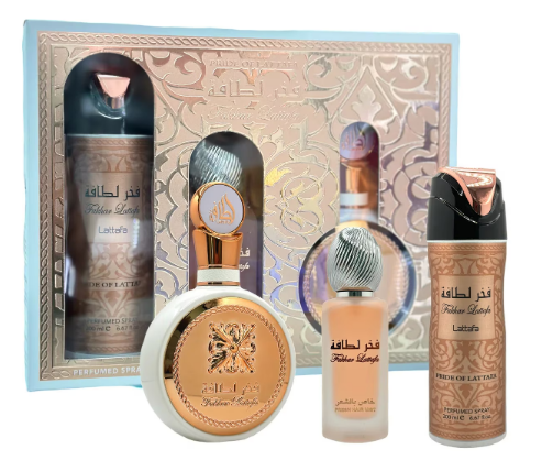 Set Cadou Fakhar Woman, Lattafa, apa de parfum 100 ml + parfum pentru par 50 ml + deo spray 200 ml, femei [3]