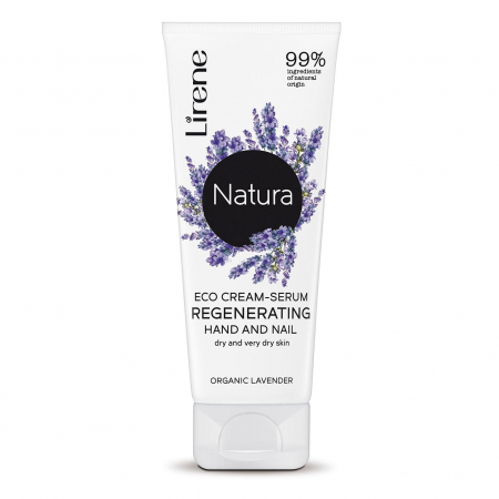 Produse cosmetice - Lirene Natura - Crema-ser Lavanda, regeneranta pentru maini si unghii, 75ml