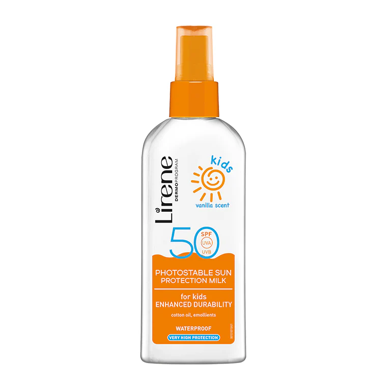 Noutăți - Lirene SUN - Lapte protectie solara pentru copii, aroma vanilie cu pulverizator SPF50, 150 ml