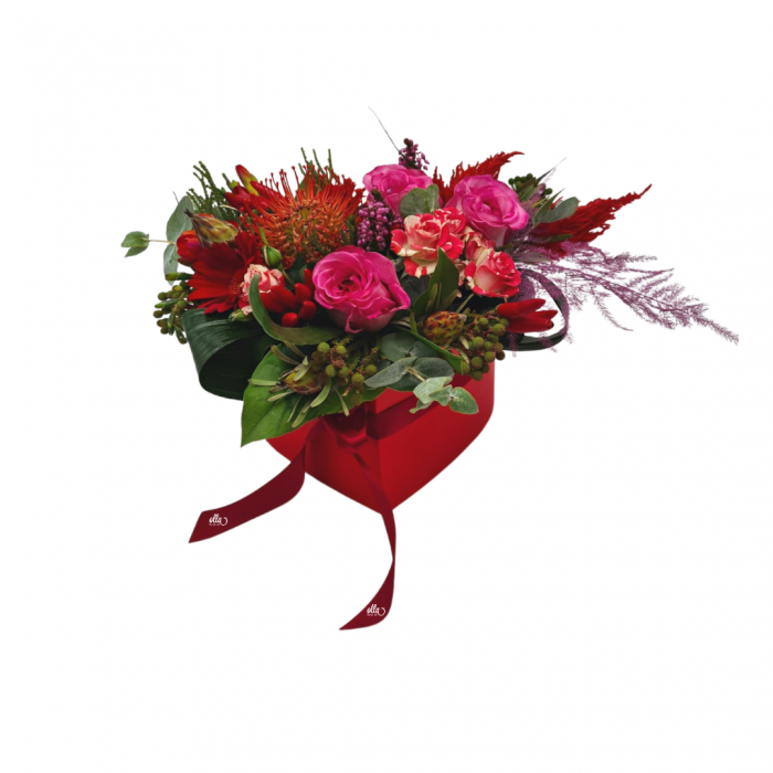 Aranjament floral Olla in cutie inima cu flori de primavara [6]