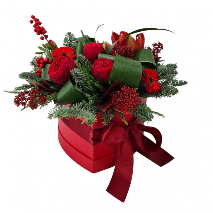 Aranjament floral Olla in cutie inima cu flori rosii [3]