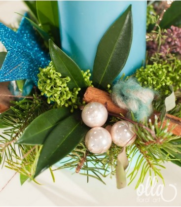 Blue Christmas, aranjament de Craciun cu lumanare si brad [2]