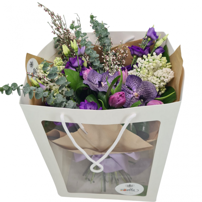 Buchet de flori de primavara Olla cu Orhidee mov si Liliac [2]