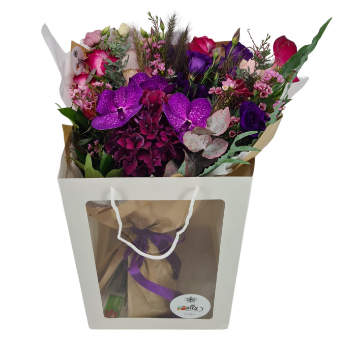 Buchet de flori Olla cu Orhidee Vanda mov si Hortensia [3]