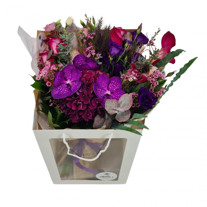 Buchet de flori Olla cu Orhidee Vanda mov si Hortensia [2]