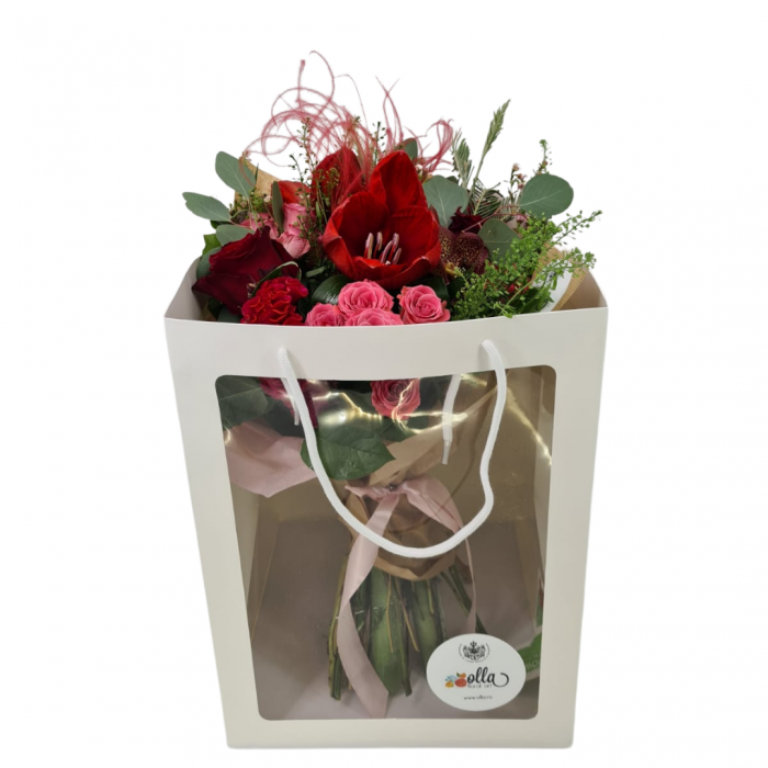 Buchet de flori Olla din Amaryllis rosu si Orhidee vanda [4]