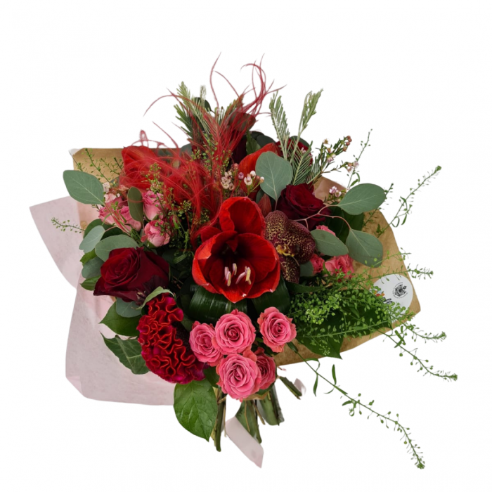 Buchet de flori Olla din Amaryllis rosu si Orhidee vanda [2]