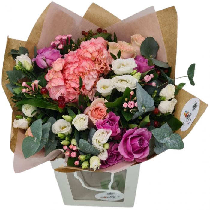 buchet-de-flori-olla-din-hortensia-roz-si-eustoma-roz [2]