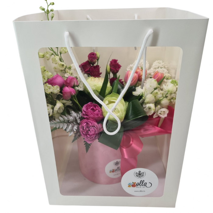 Cutie de catifea Olla cu Liliac, Lalele si Trandafiri B2B [3]