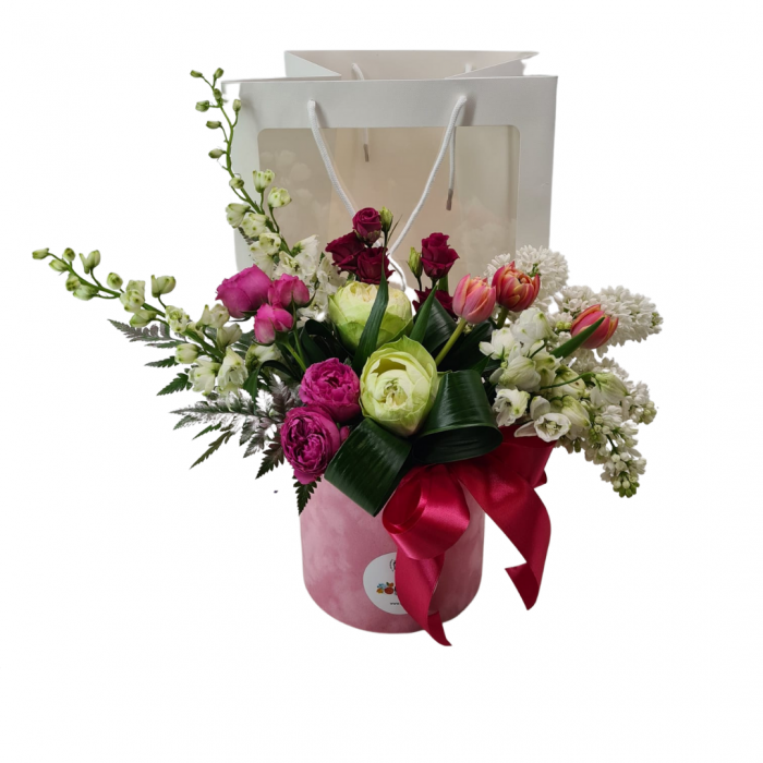 Cutie de catifea Olla cu Liliac, Lalele si Trandafiri [2]