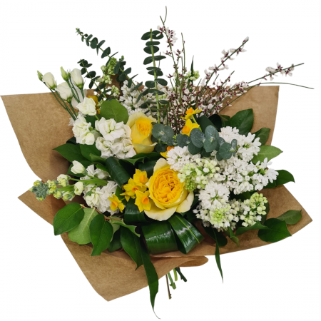 Buchet de flori de primavara Olla cu Narcise si Liliac