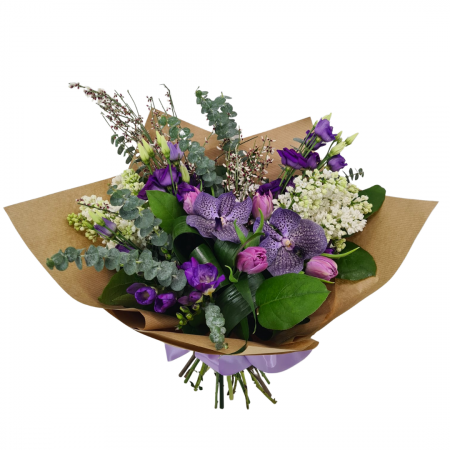 Buchete Frezii - Buchet de flori de primavara Olla cu Orhidee mov si Liliac