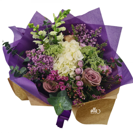 Toamna - Buchet de flori de primavara Olla cu Liliac mov si Hortensia