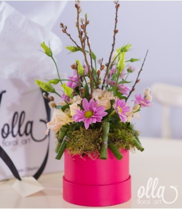 Buchete de Flori si Aranjamente florale - Suflet Pastelat, aranjament floral pe suport de cutie