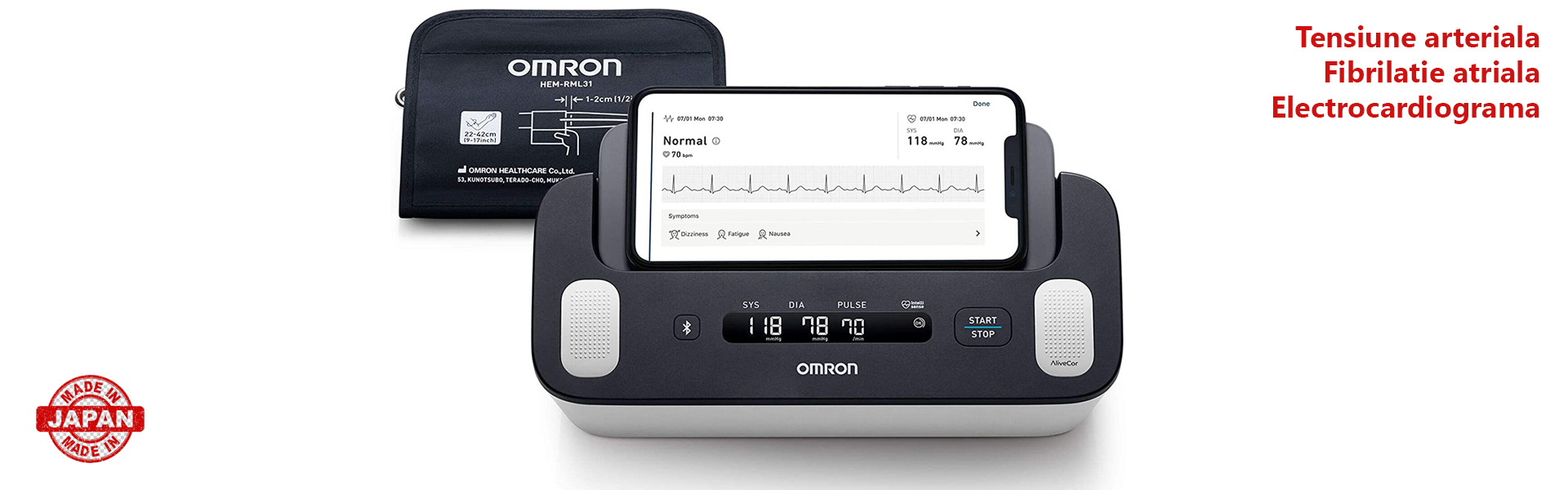 Omron Complete - Tensiometru automat pentru brat + ECG, validat clinic, functie AFIB, fabricat in Japonia