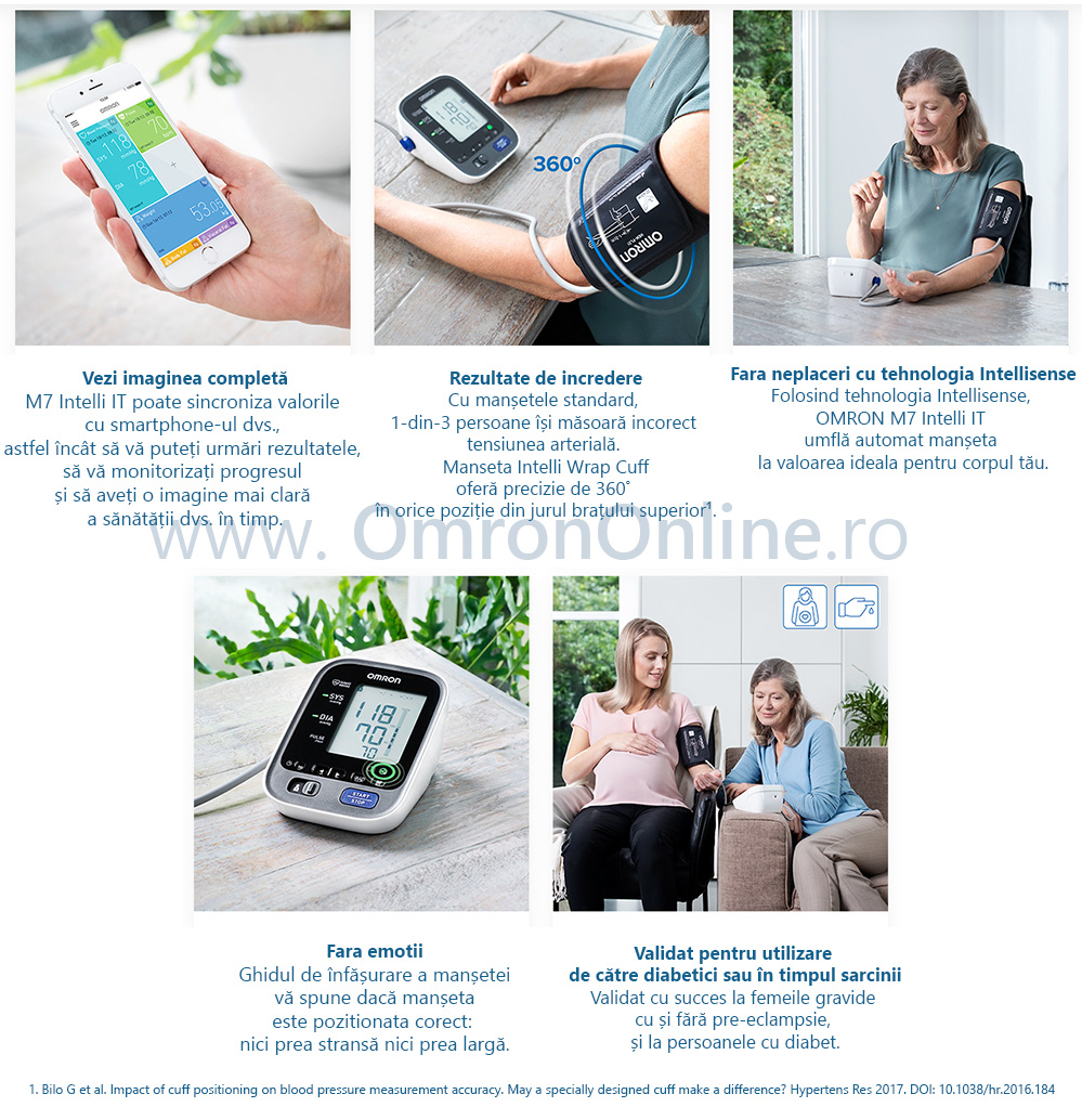 Tensiometru Omron M7 Intelli It Brat Manseta Inteligenta Led Uri Avertizare Conectare Bluetooth