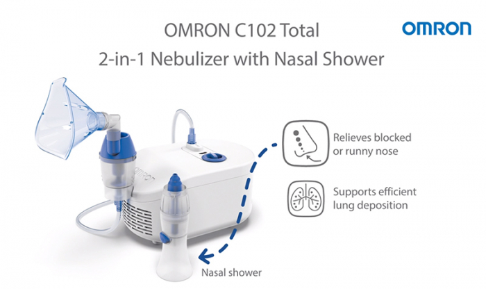Nebulizator cu compresor Omron C102 / X102 Total + irigator nazal, utilizare continua, fabricat in Italia [9]