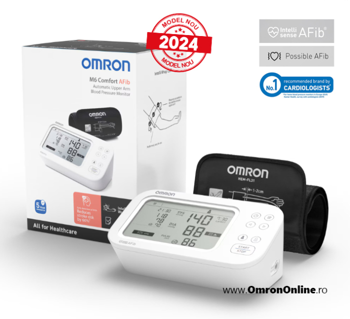 OMRON M6 Comfort AFib (HEM-7380-E) - Tensiometru de brat, detectare fibrilatie atriala (Afib), manseta inteligenta Intelli Cuff, afisaj DUAL - Omron [1]