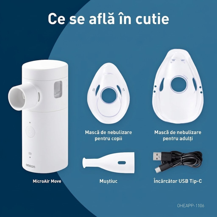 Omron MicroAir Move - Nebulizator portabil silentios, cu ultrasunete, reincarcabil prin USB-C [10]