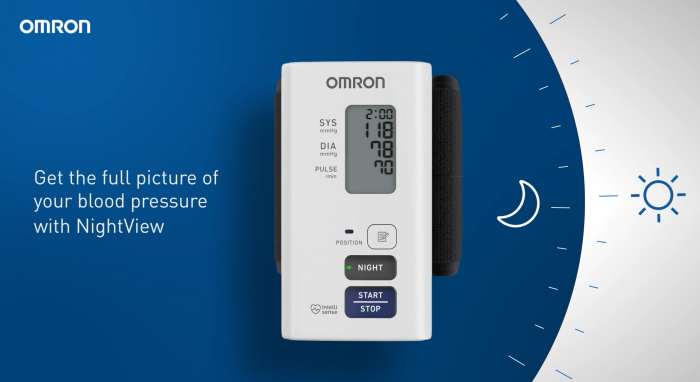 Omron NightView - Tensiometru de incheietura cu masurare nocturna, silentios, validat clinic, transfer date Bluetooth, fabricat in Japonia [1]