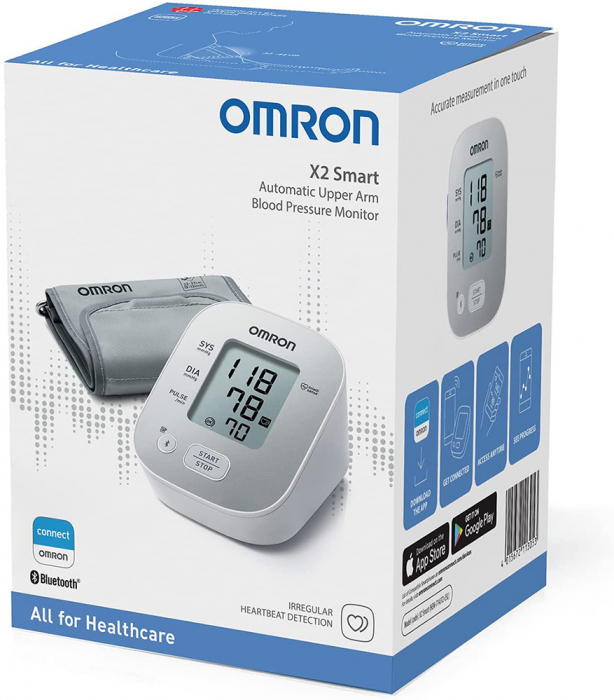 Omron X2 Smart - Tensiometru de brat, validat clinic, transfer date Bluetooth catre aplicatia Omron Connect, operare simpla cu un singur buton [7]