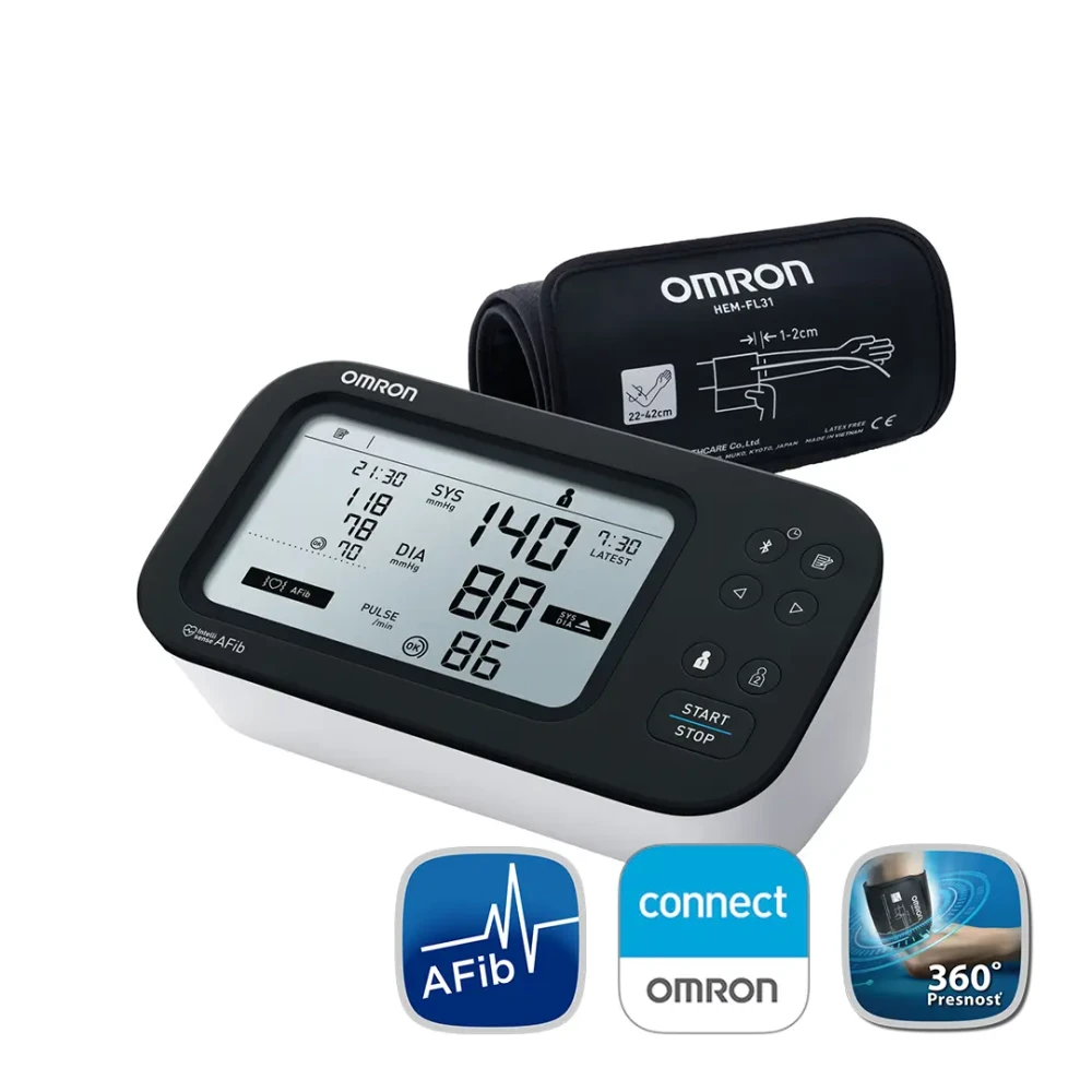 OMRON M7 Intelli IT AFib (HEM-7380T1-EBK) cu Bluetooth - Tensiometru de brat, detectare fibrilatie atriala, manseta inteligenta Intelli Cuff, transfer date Omron Connect, afisaj DUAL [1]