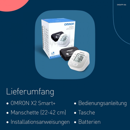 Omron X2 Smart+, Tensiometru de brat, validat clinic, transfer date Bluetooth in aplicatia Omron Connect, manseta mare 22-42 cm [6]