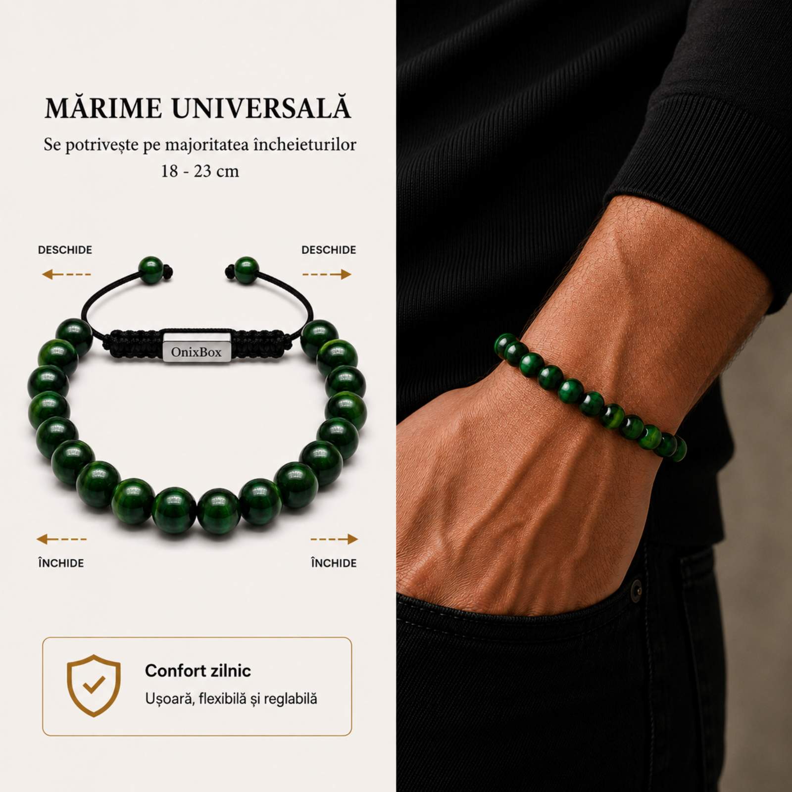 bratara barbati ochi de tigru verde