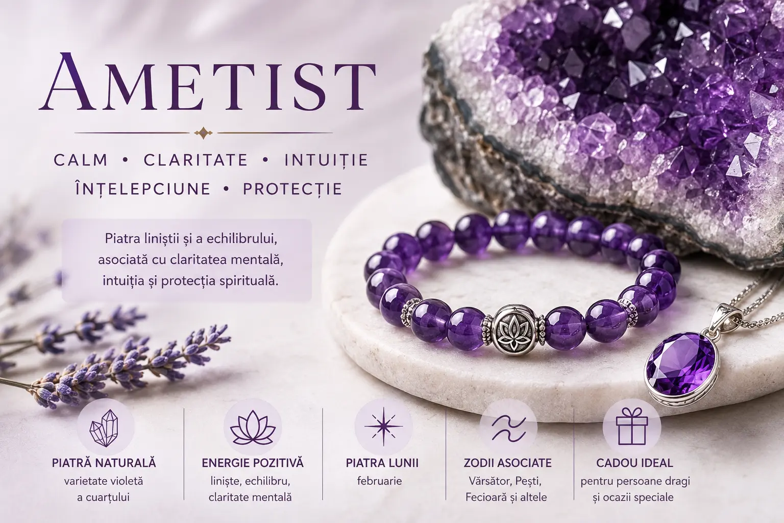 Ametist: proprietăți, semnificație, zodii și cum alegi o bijuterie